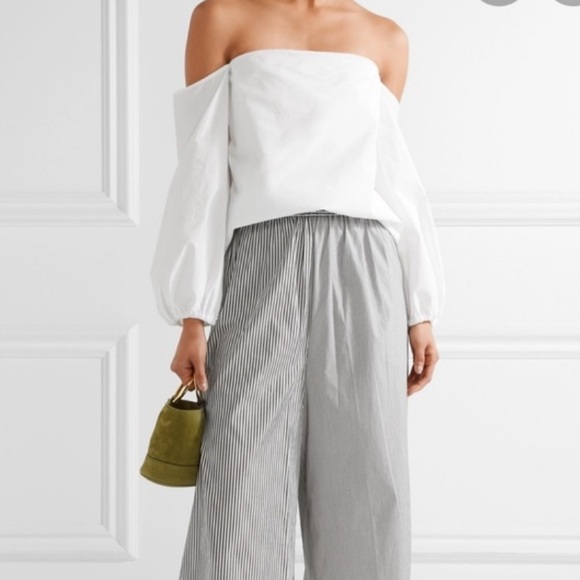 Theory Womens Laureema White Poplin Off-the-shoulder Size 0 - Picture 1 of 9
